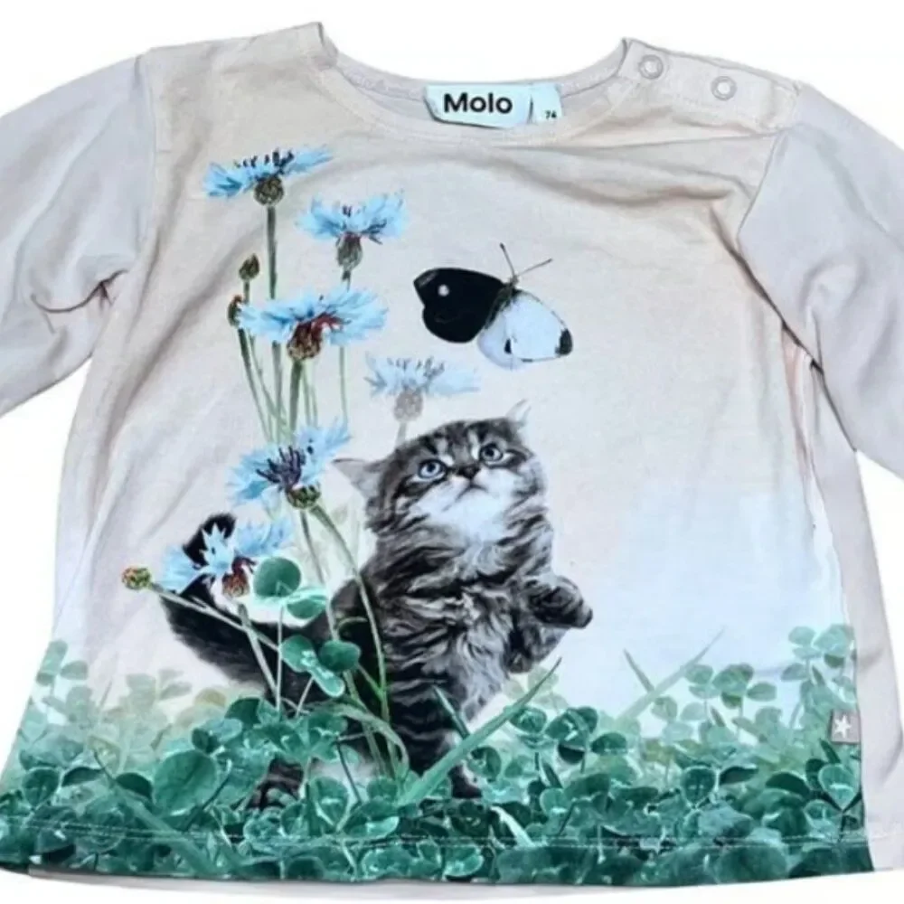 Molo Girls Long Sleeve Pink Clover Kitten Butterfly Top Size 9 Months